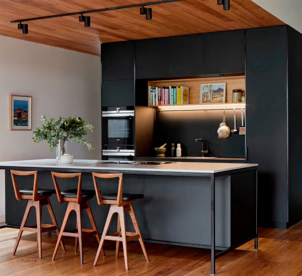 BUILD SOURCE™ Modern Espresso High-Gloss PET Kitchen — L-Shape P002 — 8" x 12" Sample