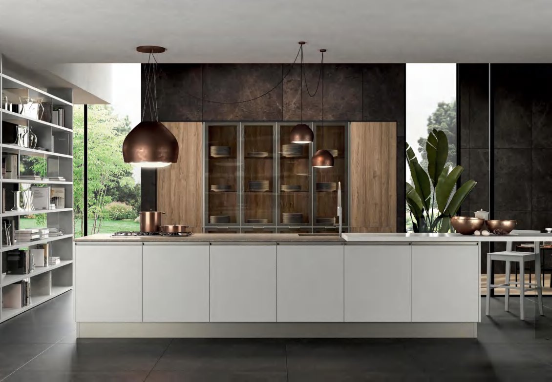 BUILD SOURCE™ Modern Sand Beige High-Gloss PET Kitchen — Galley P038 — 8" x 12" Sample