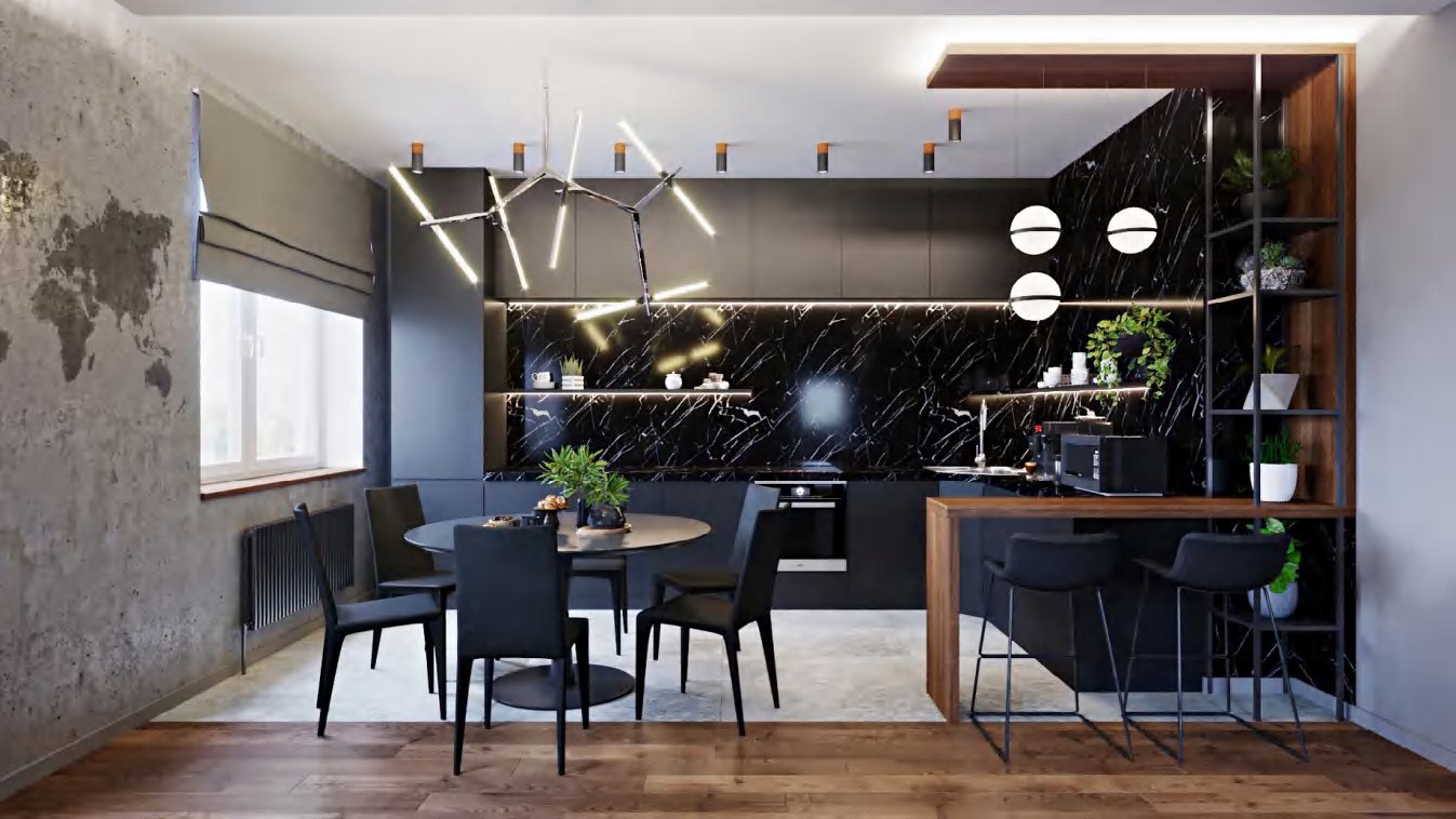 BUILD SOURCE™ Modern Graphite Grey High-Gloss PET Kitchen — Open-Plan P052 — 8" x 12" Sample