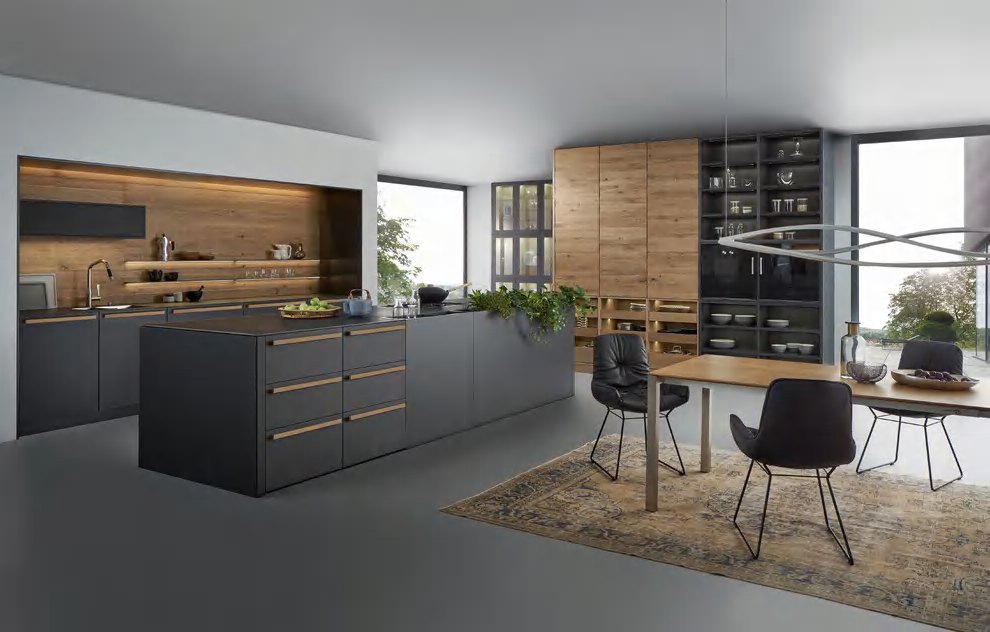 BUILD SOURCE™ Modern Greige High-Gloss PET Kitchen — Peninsula P057 — 8" x 12" Sample