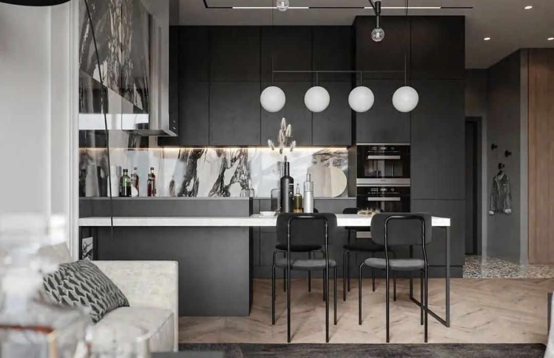 BUILD SOURCE™ Modern Graphite Grey High-Gloss PET Kitchen — Island P069 — 8" x 12" Sample