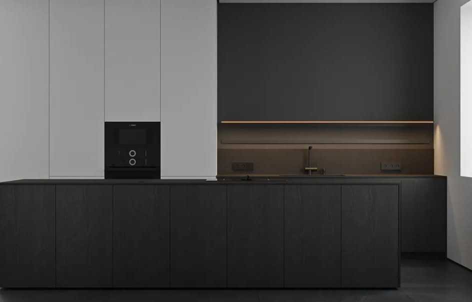 BUILD SOURCE™ Modern Charcoal Black High-Gloss PET Kitchen — Galley P071 — 8" x 12" Sample