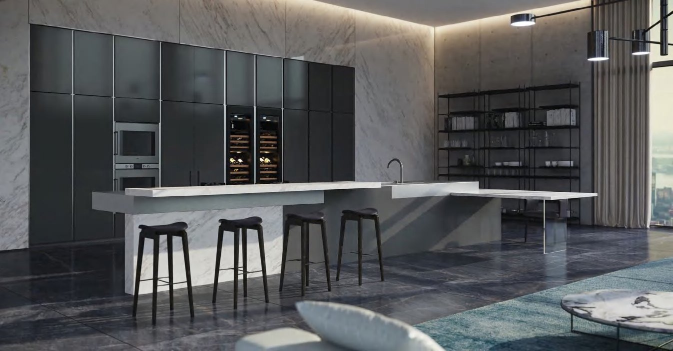 BUILD SOURCE™ Modern Graphite Grey High-Gloss PET Kitchen — U-Shape P072 — 8" x 12" Sample