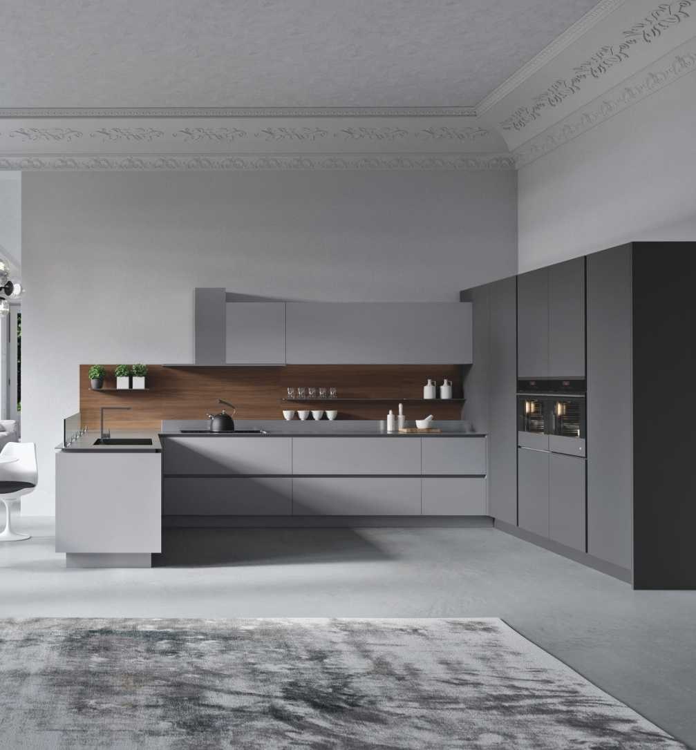 BUILD SOURCE™ Modern Greige High-Gloss PET Kitchen — Galley P088 — 8" x 12" Sample