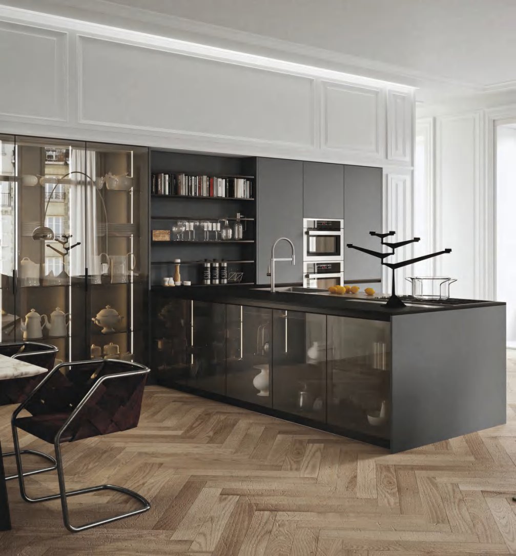 BUILD SOURCE™ Modern Sand Beige High-Gloss PET Kitchen — U-Shape P091 — 8" x 12" Sample