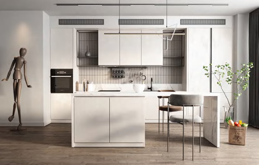 BUILD SOURCE™ Modern Natural Oak High-Gloss PET Kitchen — Open-Plan P121 — 8" x 12" Sample
