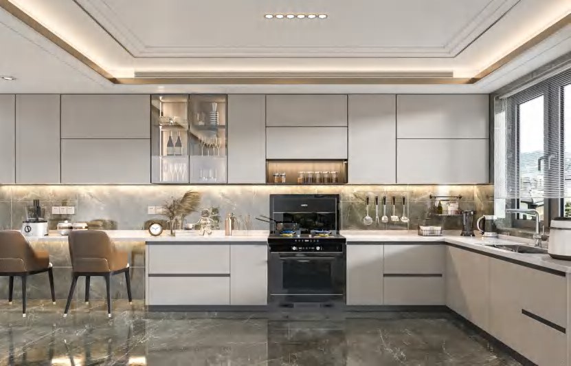 BUILD SOURCE™ Modern Natural Oak High-Gloss PET Kitchen — Open-Plan P126 — 8" x 12" Sample