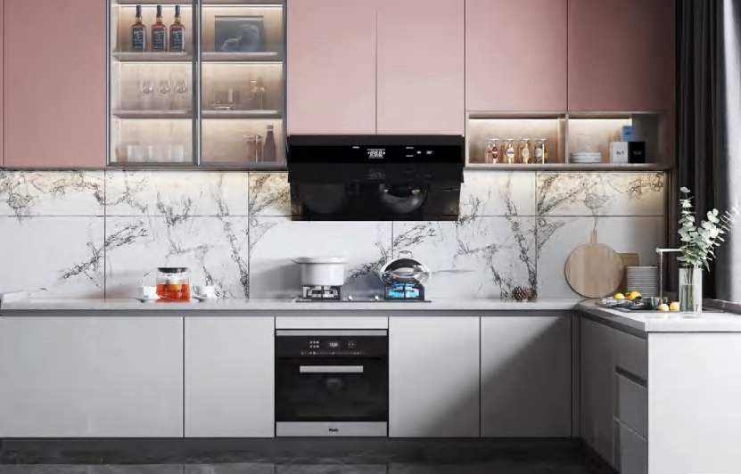 BUILD SOURCE™ Modern Light Grey High-Gloss PET Kitchen — Galley P135 — 8" x 12" Sample