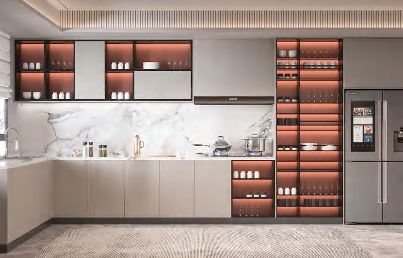 BUILD SOURCE™ Modern Natural Oak High-Gloss PET Kitchen — Peninsula P136 — 8" x 12" Sample