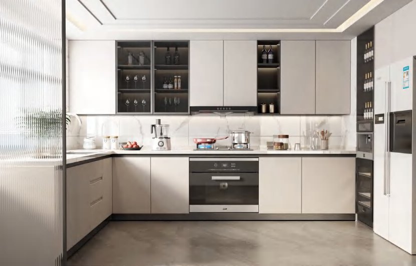 BUILD SOURCE™ Modern Natural Oak High-Gloss PET Kitchen — Open-Plan P138 — 8" x 12" Sample