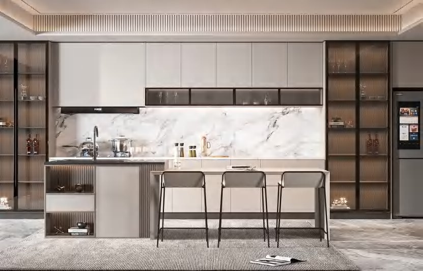 BUILD SOURCE™ Modern Natural Oak High-Gloss PET Kitchen — Island P139 — 8" x 12" Sample
