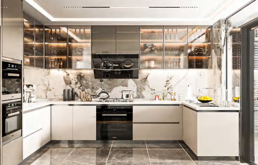BUILD SOURCE™ Modern Natural Oak High-Gloss PET Kitchen — Galley P140 — 8" x 12" Sample