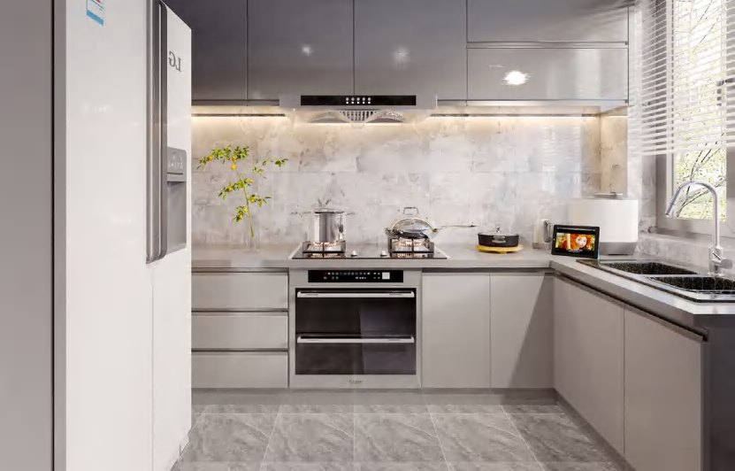 BUILD SOURCE™ Modern Natural Oak High-Gloss PET Kitchen — L-Shape P146 — 8" x 12" Sample