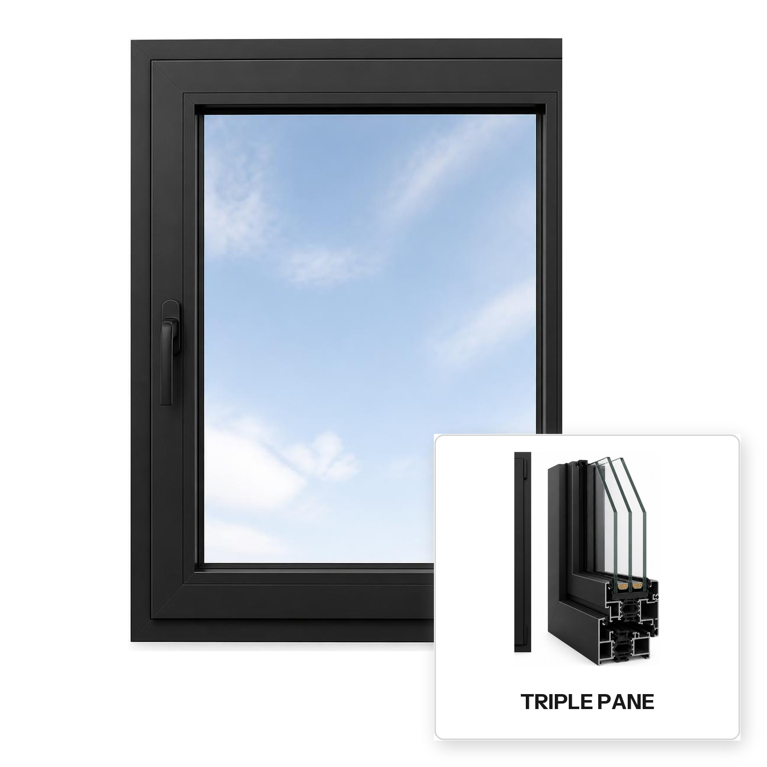 Build Source™ Tilt-and-Turn Window — Aluminum Thermal Break Triple Pane Residential Sample — 8" x 12" Sample